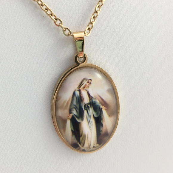 Jewelry - Holy Virgin Mary religious gold tone necklace